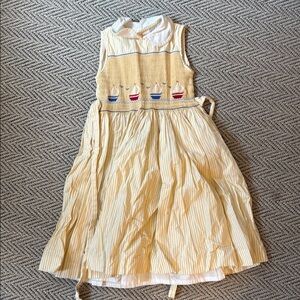Yellow Striped Kids Dress with Sailboat Smocking